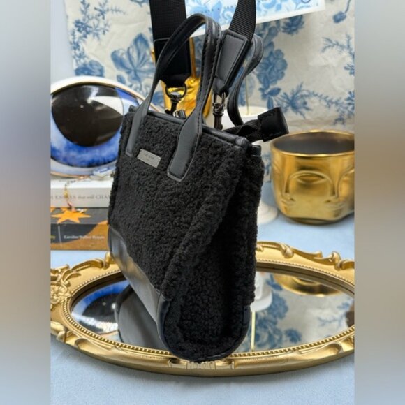 🆕 KURT GEIGER LONDON 🧿 NWOT Extra Small Faux Shearling Surrey Tote Bag, Black - Picture 6 of 14